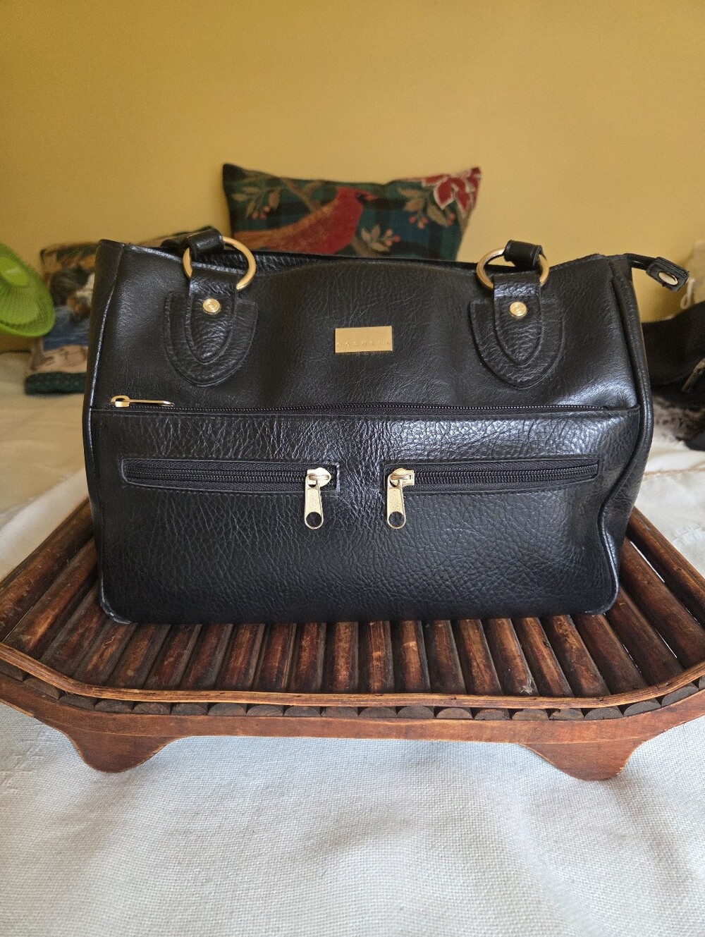 Vintage APRIL CORNELL - Blk leather Hand Bag